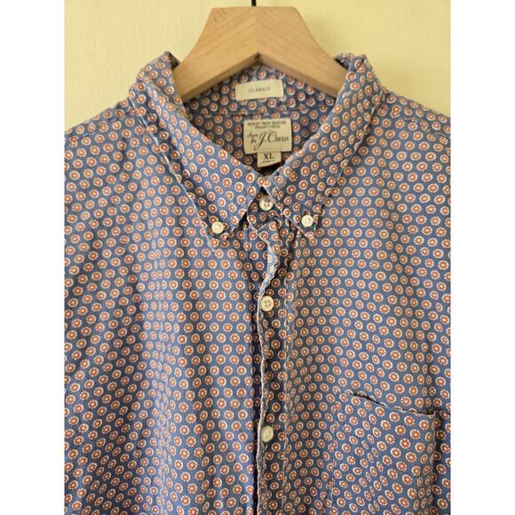 J Crew Shirt Men XL Blue Organic Cotton Secret Wash Classic Floral Preppy Beach - Picture 3 of 6